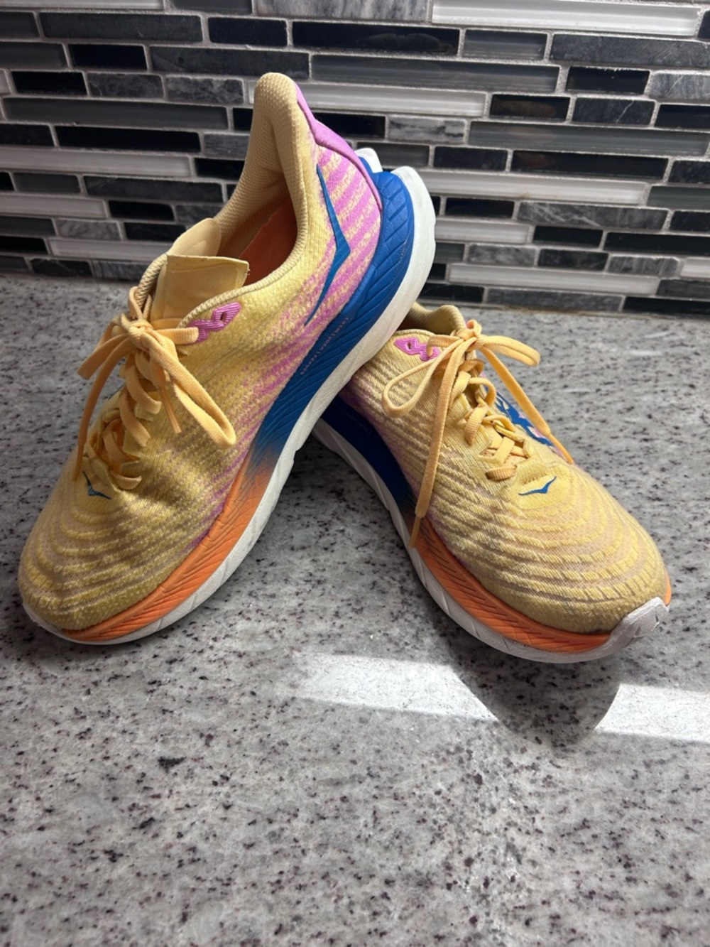 Hoka One One Mach 5 Women's Running Shoes - Yellow with Pink and Blue size 9